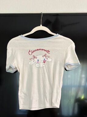 Sanrio Cinnamoroll White Tee with Light Blue Trim